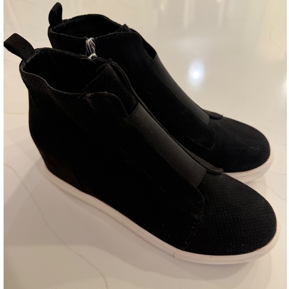 Madden Girl Black Faux Suede Hidden Wedge Sneakers High Top Side Zip